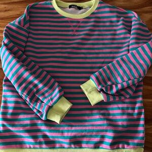 Striped teal and pink women’s crewneck
